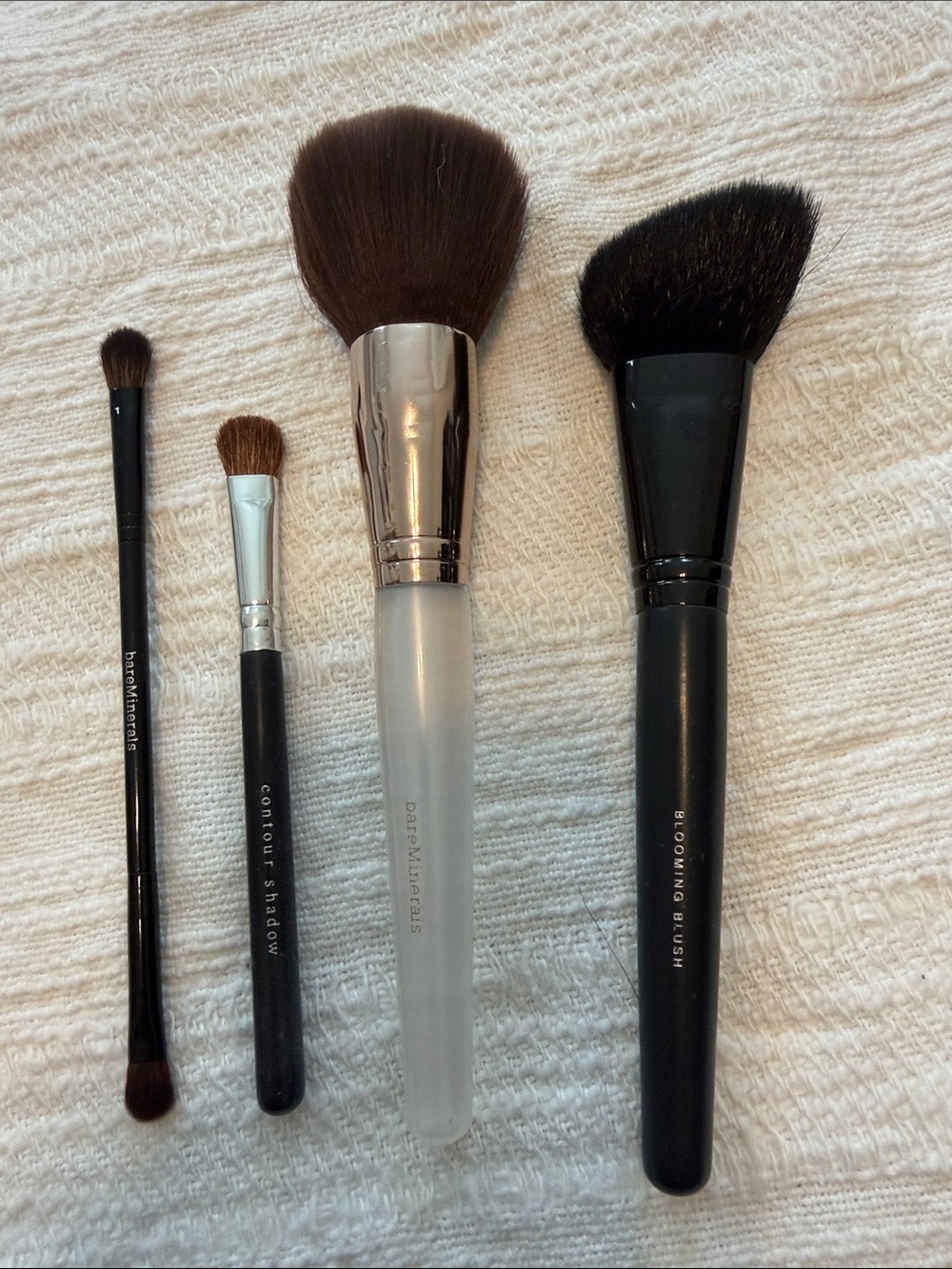 bareMinerals Makeup Brush Set - Black Handles & Brown Bristles, Set of 4, GUC